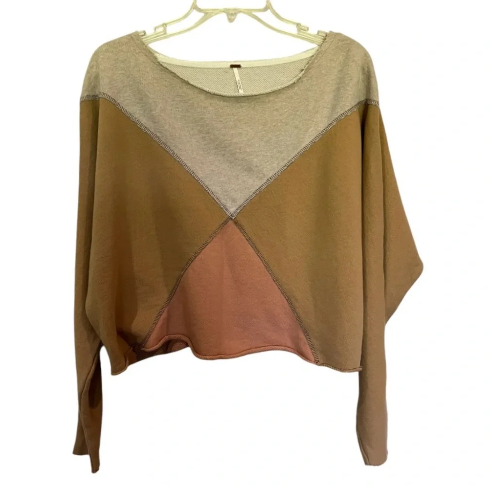Free People Montauk colorblock pullover top shirt sweater oversized size XS